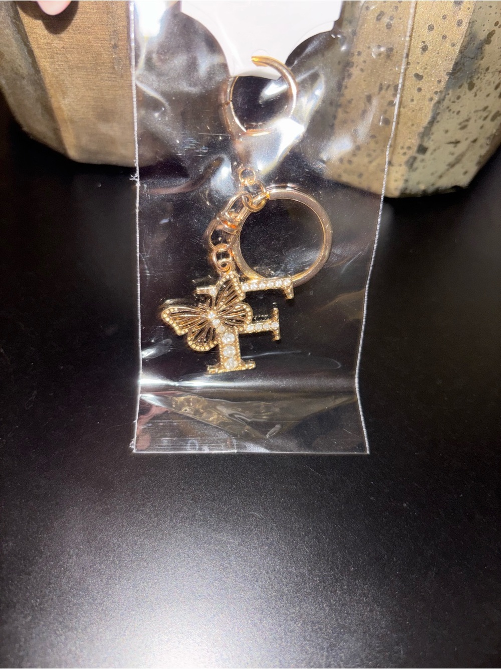 Gold Initial 'F' Keychain with Butterfly Charm